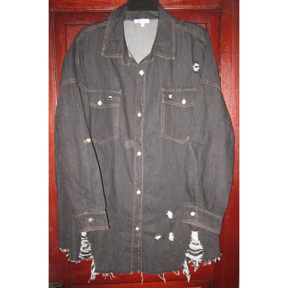white birch Tops - White Birch Plus Sz 2X Button Shirt Tunic Top Blouse Denim Jean Distressed Black